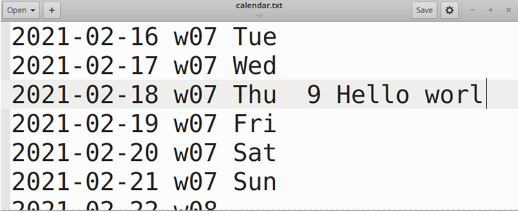 text calendar